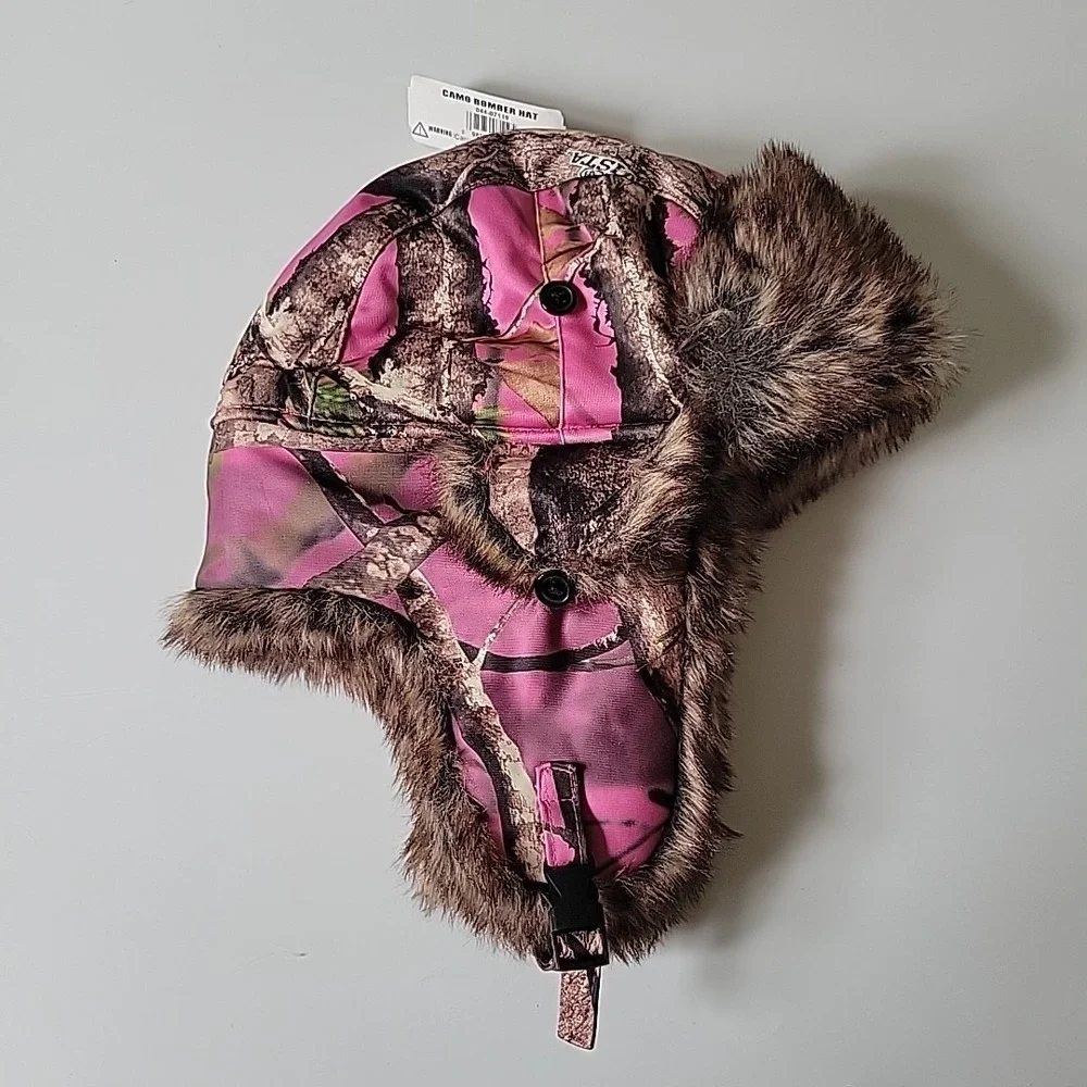 Wild Wear Camo Bomber Trapper Hat Pink One Size Coquette Grunge Gorpcore Outdoor